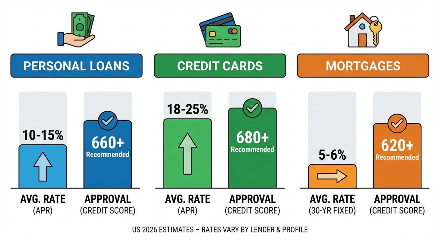 Personal Loans, Credit Cards, and Mortgages in USA 2026: Complete Guide to Interest Rates, Approval Requirements, and Smart Borrowing Strategies.