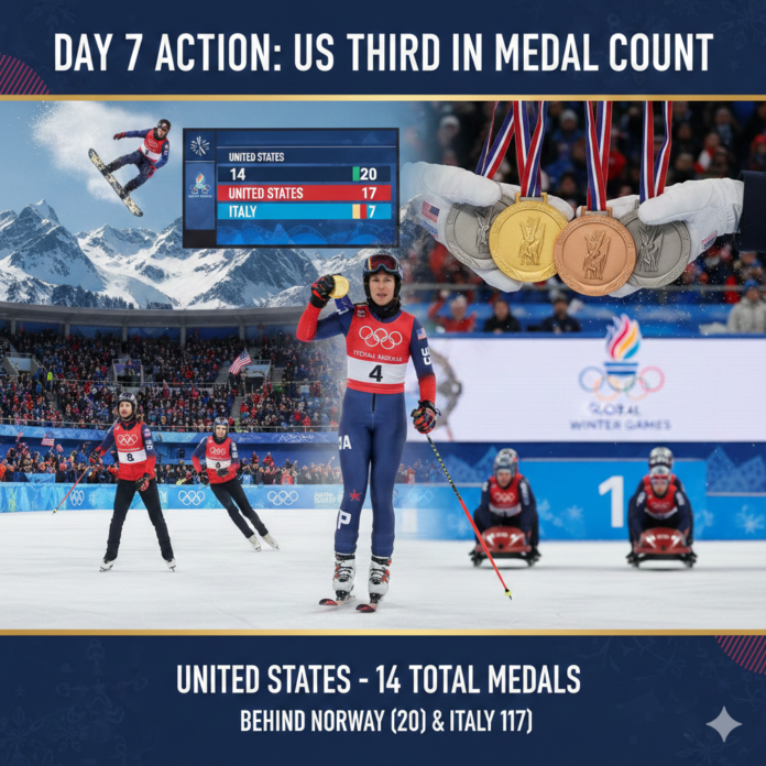 Complete Coverage of Day 7 Action as United States Sits Third in Medal Count with 14 Total Medals Behind Norway and Italy.